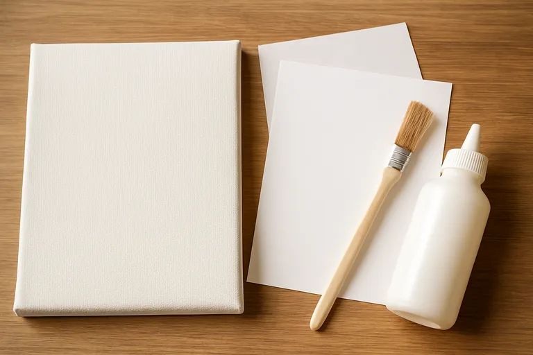 Benodigdheden: canvas, papier en lijm