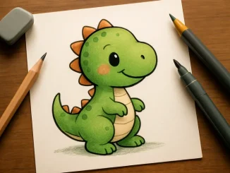 Breng een baby dino tot leven met simpele vormen en speelse lijnen