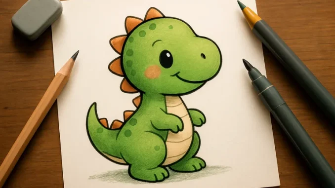 Breng een baby dino tot leven met simpele vormen en speelse lijnen