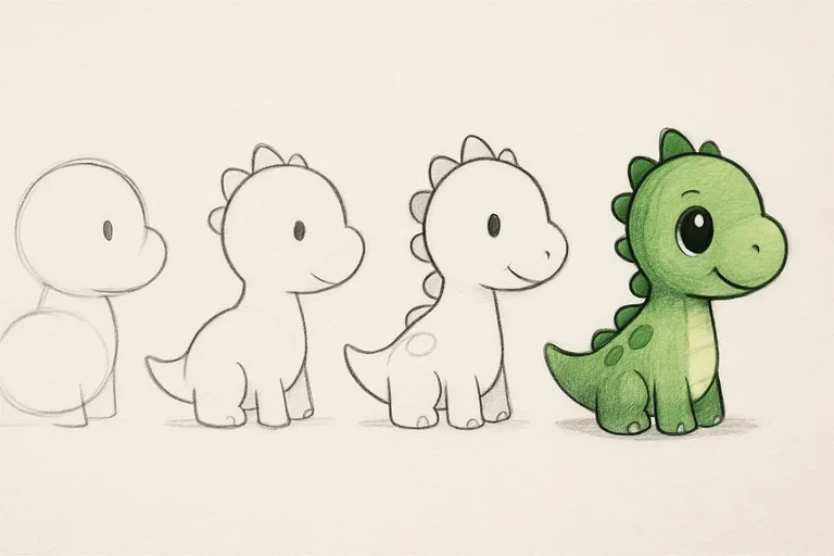 Stap-voor-stap: een schattige baby dino tekenen