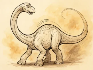 Teken een sierlijke langnek dinosaurus die tot leven komt met vloeiende lijnen en speelse details